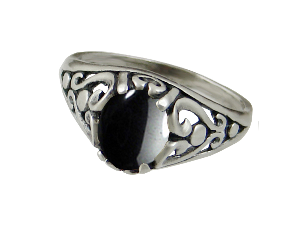 Sterling Silver Filigree Ring With Hematite Size 7